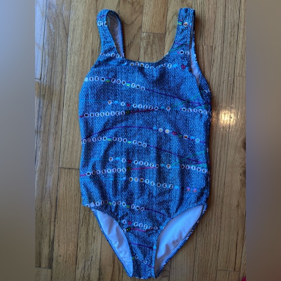 Girls terez bathing suit! Blue with friendship bracelets. Size 16 - Picture 1 of 2